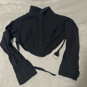 Black Women's Cropped Button-Front Half Shirt